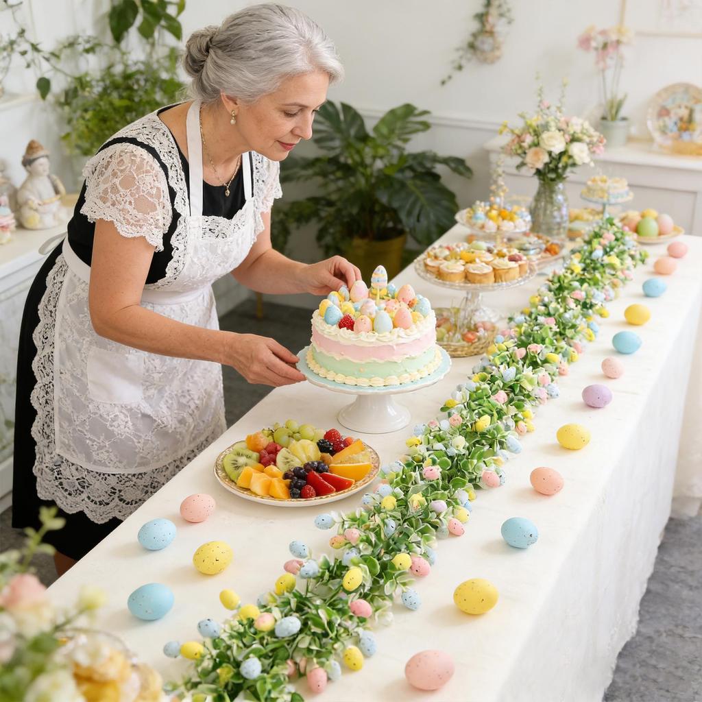 Easter Egg Garland 2 Pieces Artificial Spring Easter Egg Garland Decorations Holiday Ornament For Home Indoor Party Wall