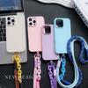 Shockproof Crossbody Necklace Cord Strap Case for iPhone 16 Pro 15 14 Plus 13 12 Pro Max 11 Solid Color Matte Tpu Soft Cover