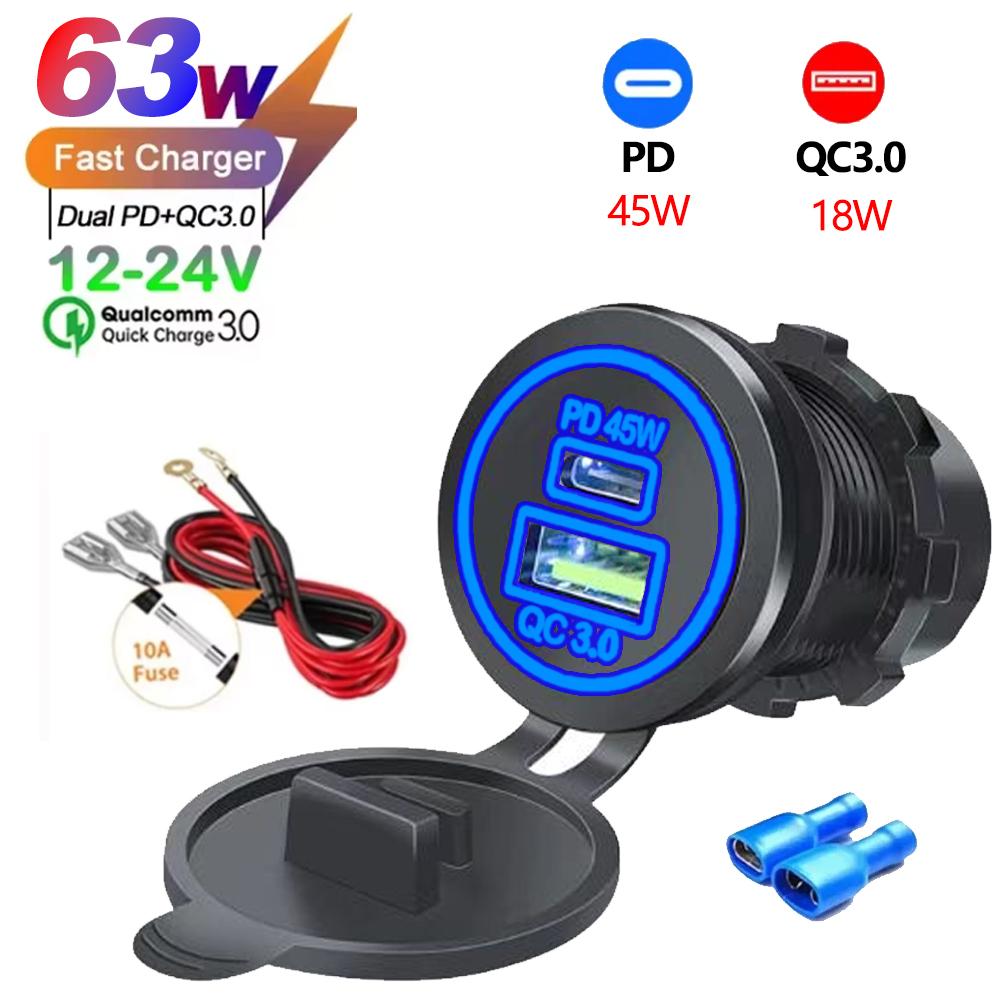 Автомобильное зарядное устройство USB с 2/3/4 портами PD QC 3.0 с вольтметром, адаптер розетки, водонепроницаемый для 12 В / 24 В автомобиля, квадроцикла, лодки, горячая распродажа
