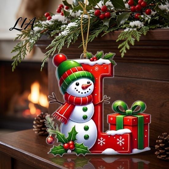 Decorative Holiday Gift Tags for Friends 26Pcs Christmas Alphabet Ornament Set, 2D Acrylic A-Z Letters with Personalized Initial Decor Home Santa Hat