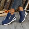 [Navy Blue Sneakers] Navy Blue and Golden Women's Casual Sneakers | Round Toe, Lace-Up, Rubber Sole, All-Season Comfort Shoes, Casual Footwear