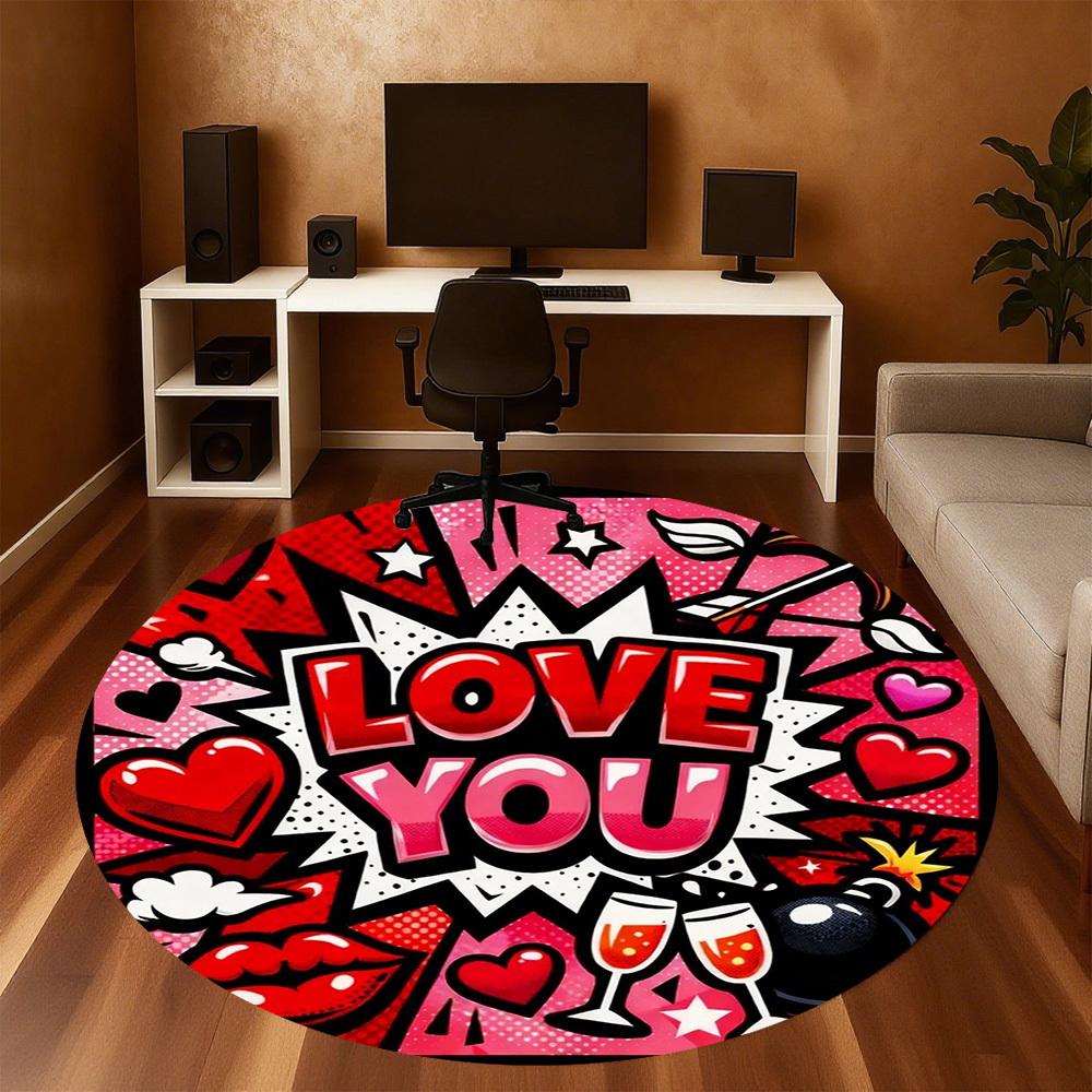1pc LOVE YOU Round Chair mat office Area Rug - Non-Slip, Floor Mat for Office, Bedroom, Ideal home decor gift c0112023