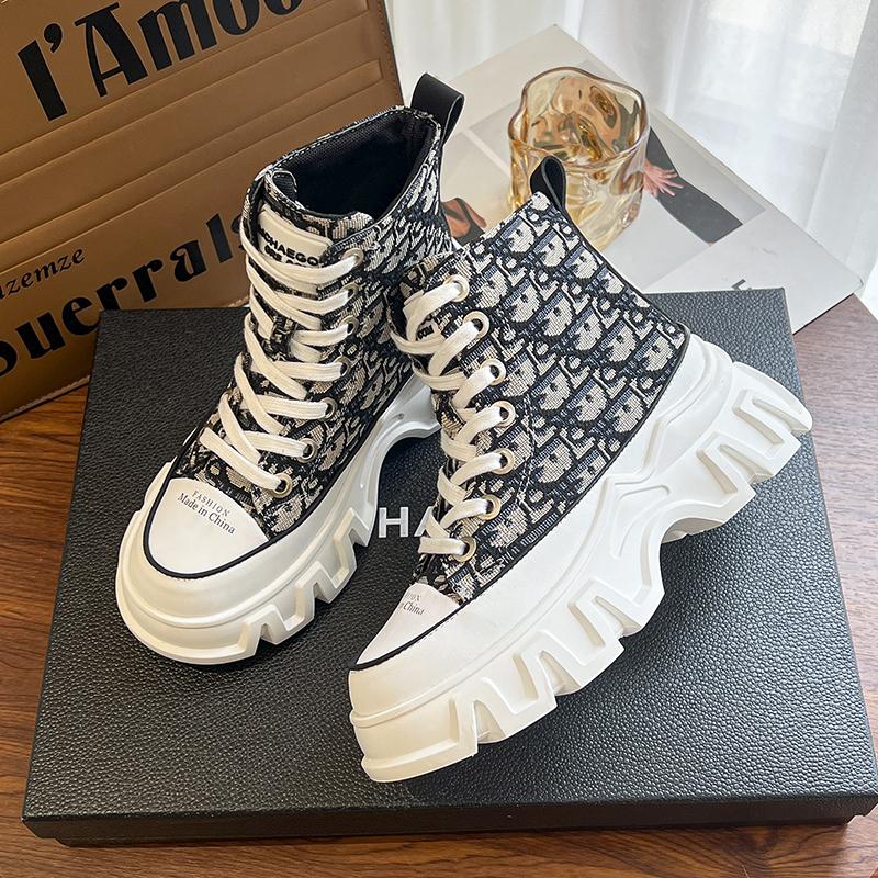 Обувь для женщин 2024 Новинка Горячая распродажа До середины икры Осенние женские ботинки Леопардовый принт На шнуровке Высокий каблук Водонепроницаемые