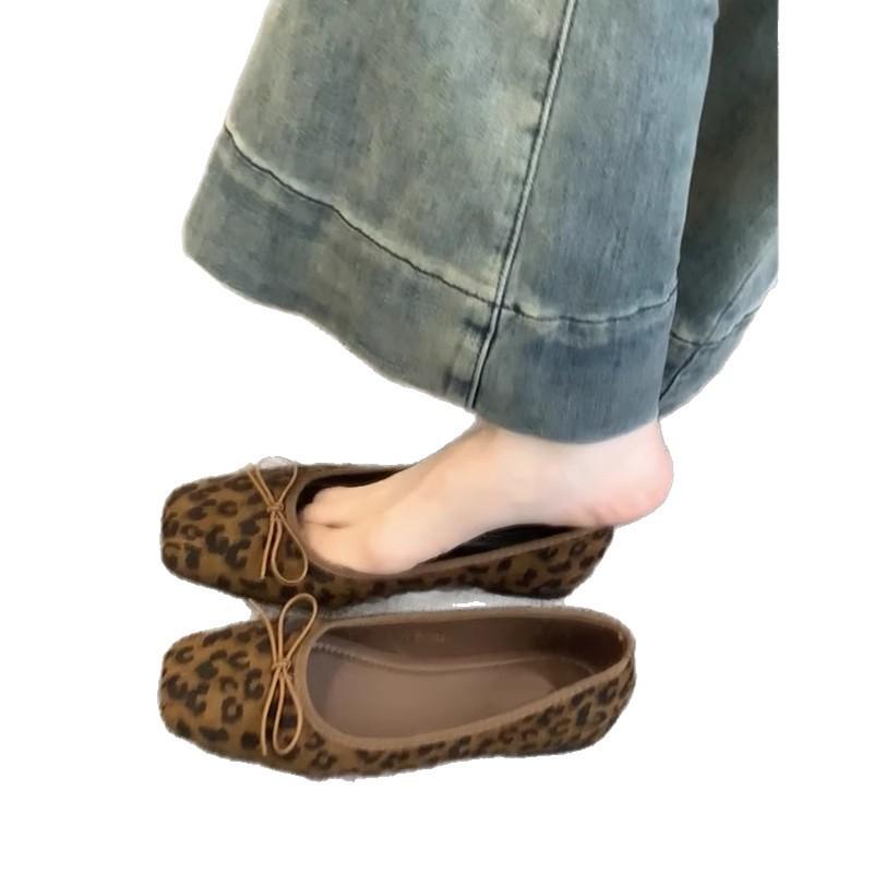 Версия из коровьей кожи~ натуральная кожа французский ретро бант леопардовый принт туфли-балетки с открытым вырезом женские туфли на одном ремешке туфли бабушки ladyshoes