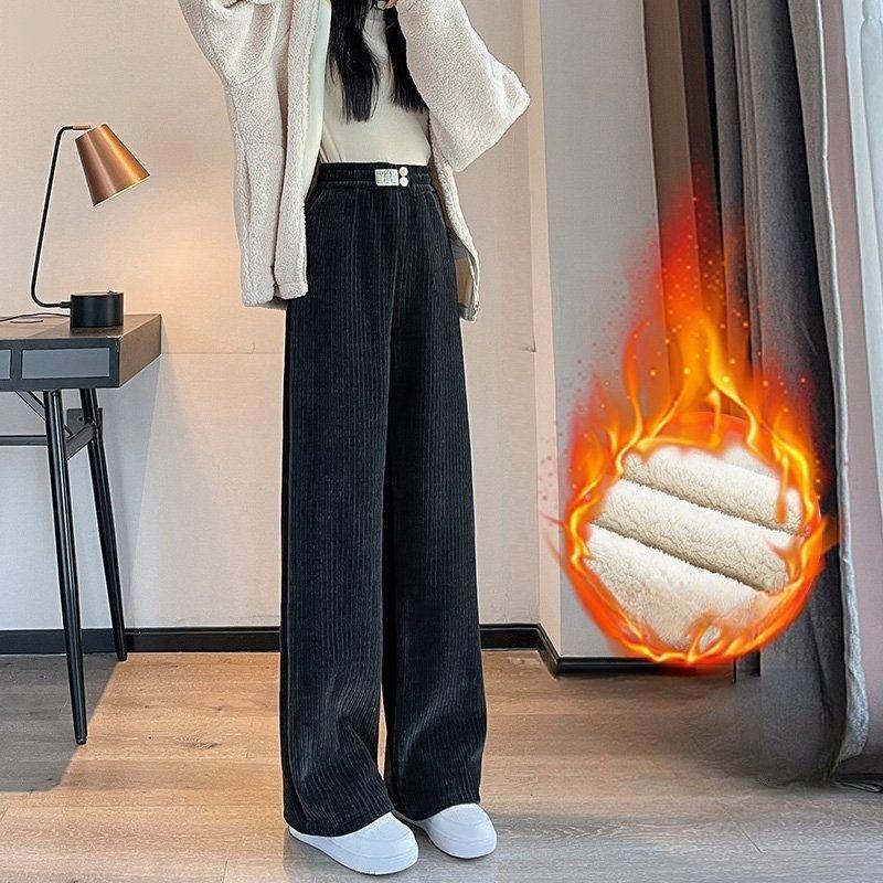 Брюки женские утолщенные широкие брюки из овечьего флиса плюс бархат женские осенне-зимние модные свободные брюки повседневные брюки из кашемира