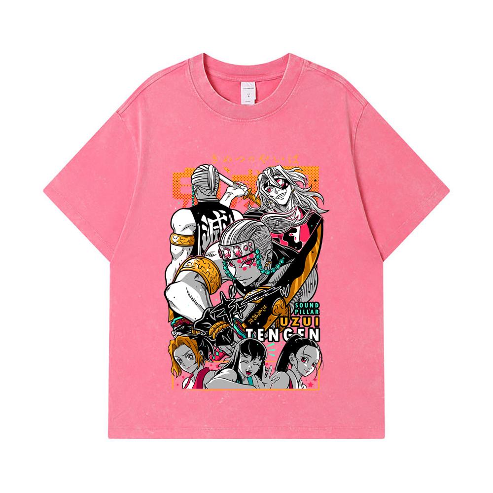 275 GSM Washed T-shirts 100% Cotton Demon Slayer V65 Uzui Print Unisex Heavy Cotton T Shirt