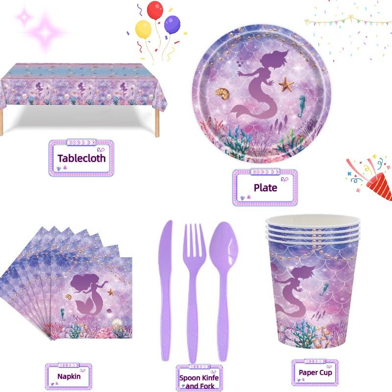 Mermaid-themed Party Paper Plates And Cutlery Set For A Dreamy Celebration