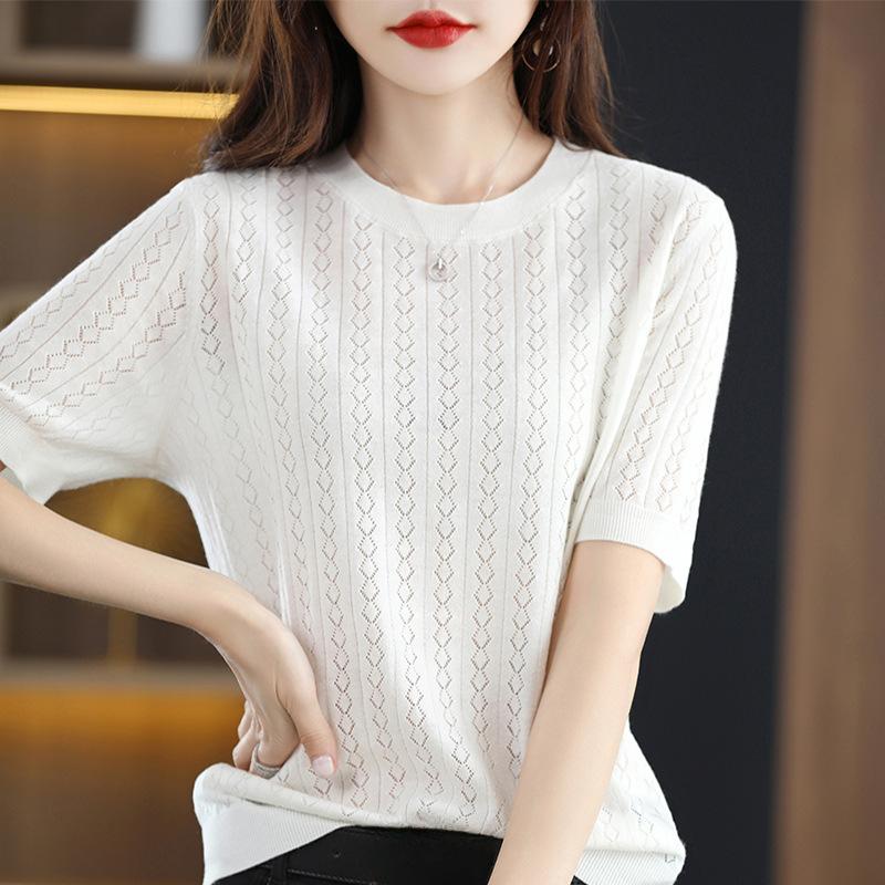 INDFS Women's Fashion Casual Fall Winter Solid Color Print Short Sleeve O-Neck Sweaters