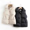Autumn Winter Women's Short Outerwear Solid Loose Vest Drawstring Stand Collar Long Vest Jacket  Cotton Padded Women Windproof Warm Waistcoat