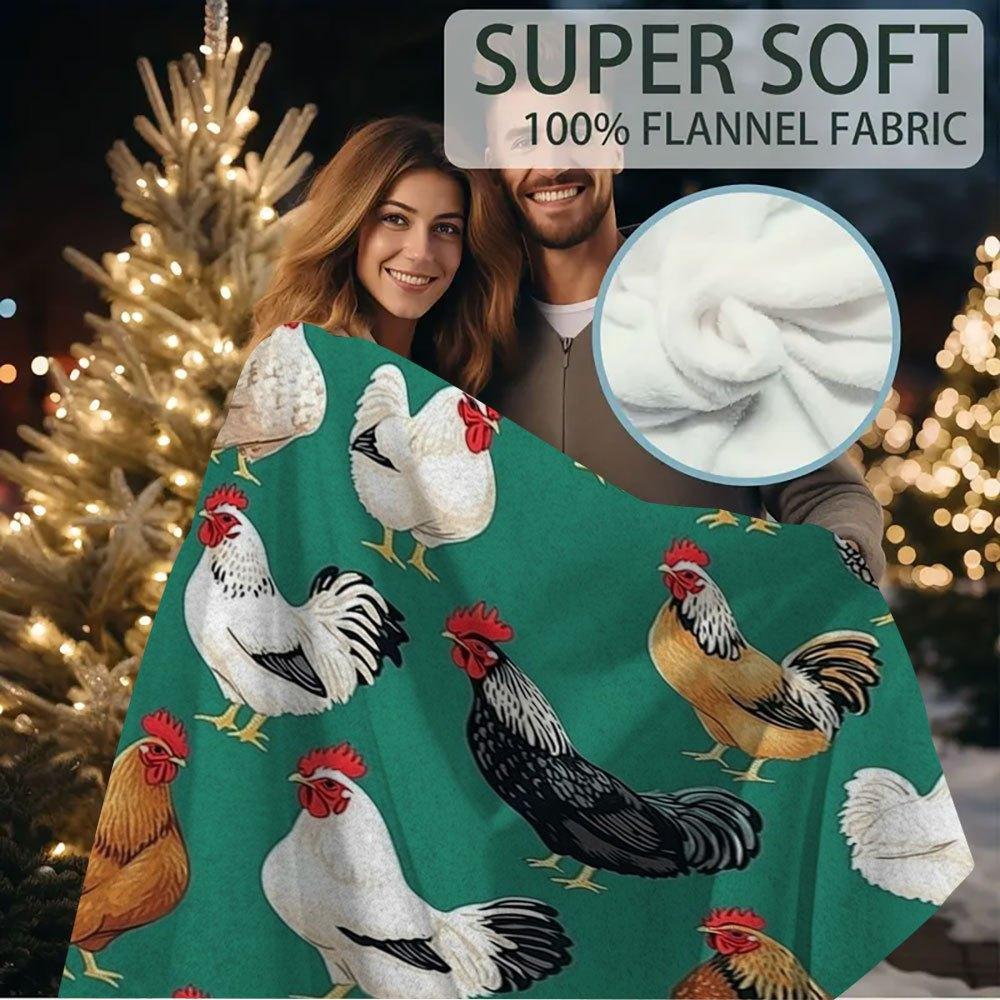 1 шт. Винтажный плед с принтом курицы и петуха, 60x80 дюймов - Уютный всесезонный плед для кровати, дивана или путешествий, хлопковая ткань