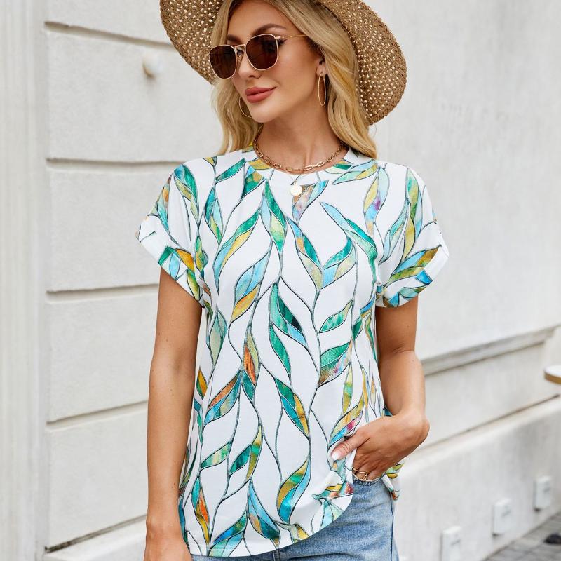 Весна и лето, новый свободный повседневный топ с круглым вырезом и короткими рукавами для женщин