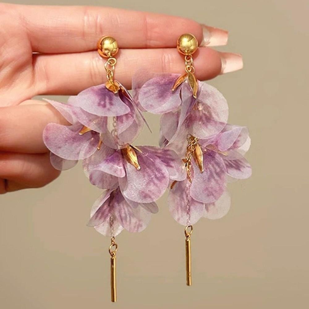 Organza Flower Earrings Tassel Fashion Jewelry Fashion Yarn Mesh Earrings Women