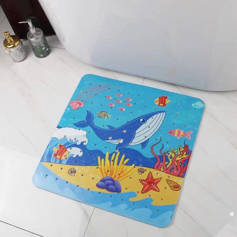 53x53cm Square Cute Cartoon PVC Bath Mat Anti-Slip Shower Bathtub Mats With Sucker Soft Bath Pad Kid's Elder Bathroom Carpet Rug