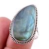 Natural Labradorite Gemstone 925 Solid Sterling Silver Jewelry Ring Size 8 H6g93