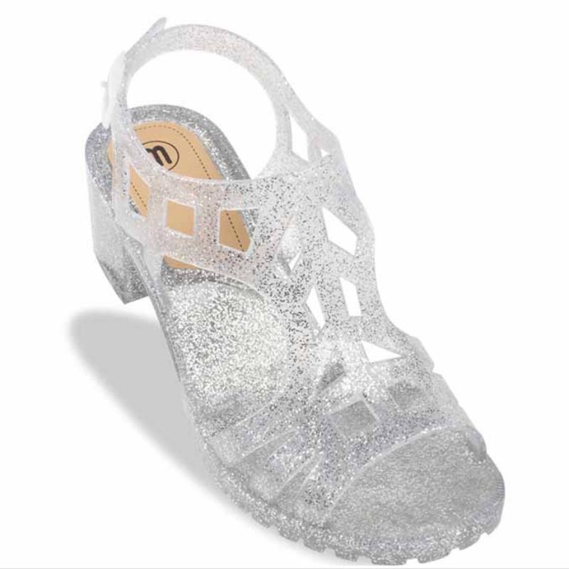 Сверкающие кристаллами босоножки на высоком каблуке. Женские пластиковые прозрачные туфли с открытым носком на толстом каблуке. Европейские и американские летние сандалии на высоком каблуке.