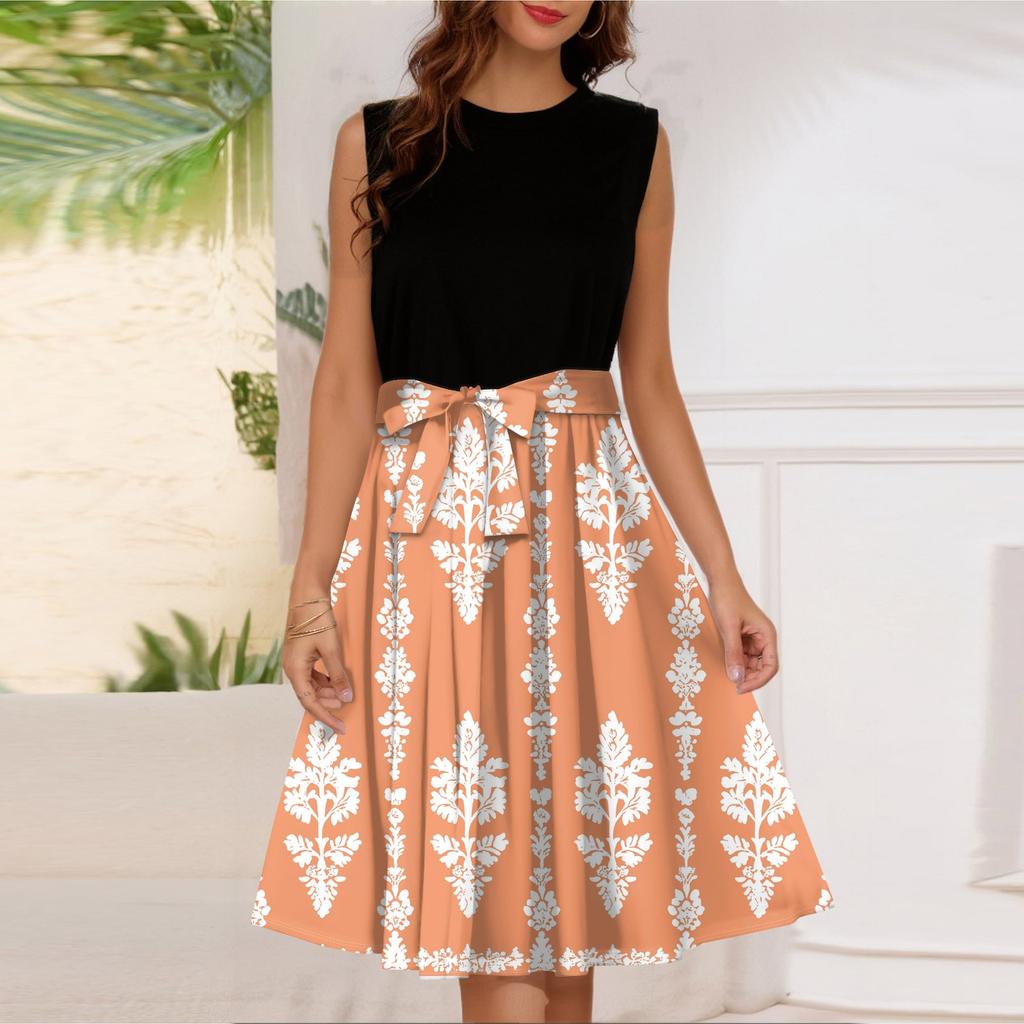 Женское модное повседневное короткое платье без рукавов со шнуровкой и круглым вырезом