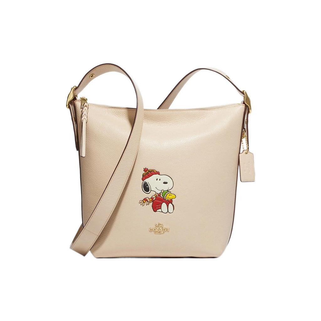 Coach X Peanuts Snoopy Коллаборация 23 Застежка-молния Принт Snoopy Кожа с текстурой ( pebble leather) Средняя сумка через плечо Crossbody Женские сумки Бежевый CF292-IMOQY