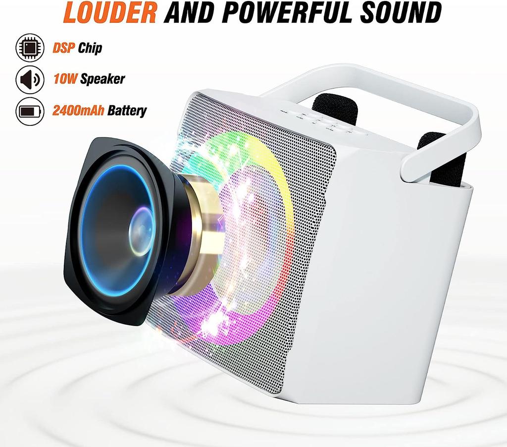 Караоке-машина, портативный динамик Bluetooth, светодиодная лампа для вечеринок с 2 беспроводными микрофонами для караоке — подарок на день рождения, семья, вечеринка, встреча, поддержка USB.