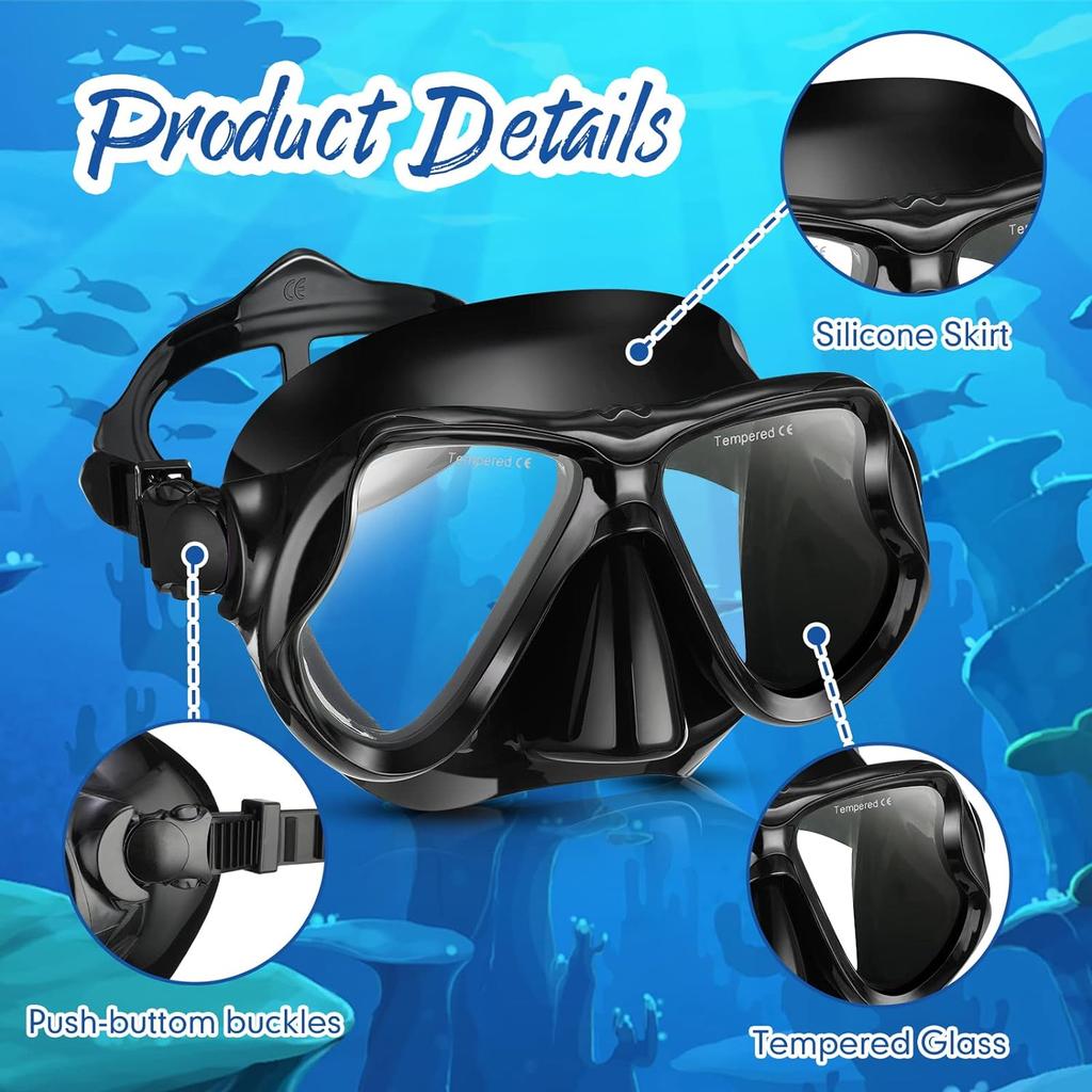 2 Pack Swimming Face Masks For Adult Swimming Snorkeling Goggles With Nose Cover Anti-Fog Clear Vision Tempered Glass For Diving Swimming