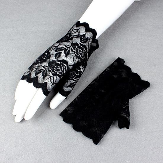 1 Pair Women Prom Gloves See-through Lace Thin Fingerless Literary Style Performances Bride