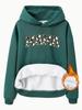 European & American Women's Fleece-Lined Hooded Sweatshirt with Kangaroo Pocket, MAMA Print - Autumn/Winter