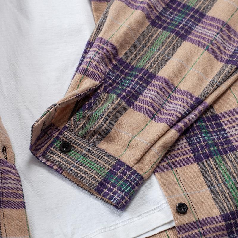 2024 весенние клетчатые рубашки, женские топы и блузки с длинным рукавом, женские повседневные блузки с карманами, свободная женская рубашка в клетку фиолетового цвета