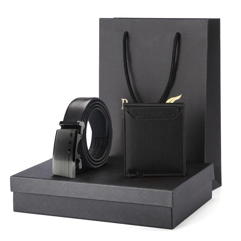Отсутствие свиная кишка ремень кошелек подарочный набор подарочная коробка мужской кошелек из натуральной кожи короткий кошелек из коровьей кожи мужской ремень