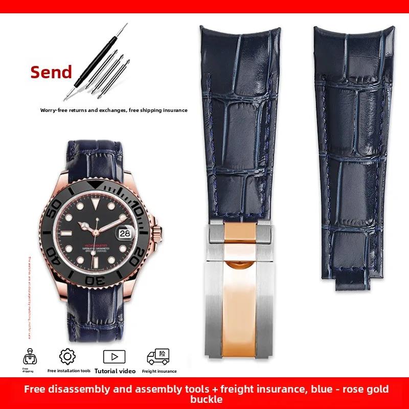 Изогнутый ремешок для часов 20 мм Original Style Для Rolex Water Ghost Натуральная кожаный ремешок GMT Submariner Daytona мужской браслет