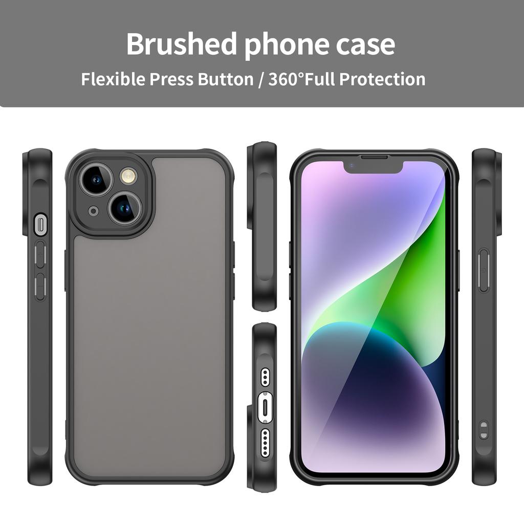 For iPhone 13 Case Drop Proof Airbags Frosted Translucent PC+TPU Phone Back Cover
