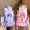 550ML Cute Cartoon Bear Thermos Water Bottle Straw Thermal For Kids Girs Portable School Stainless Steel Themo Insulation Cup