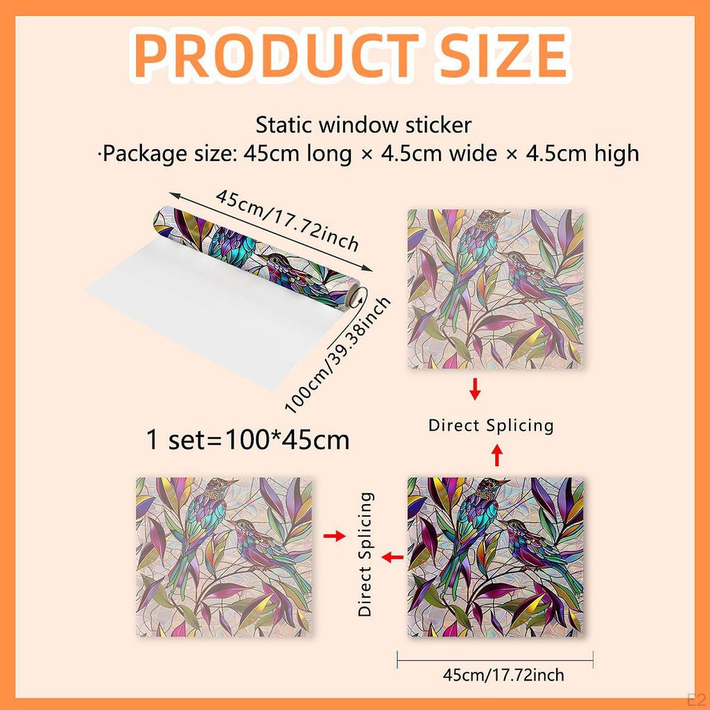 Stained Glass Window Film Removable Sticker Bird On Branch Bedroom Vintage Design Scene Layout