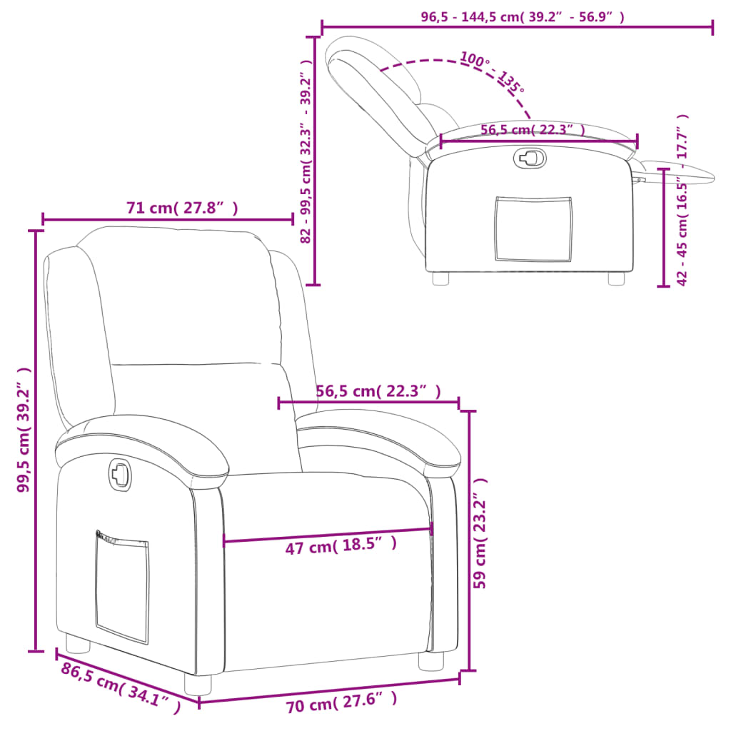 Relaxation Armchair in Genuine Leather Black