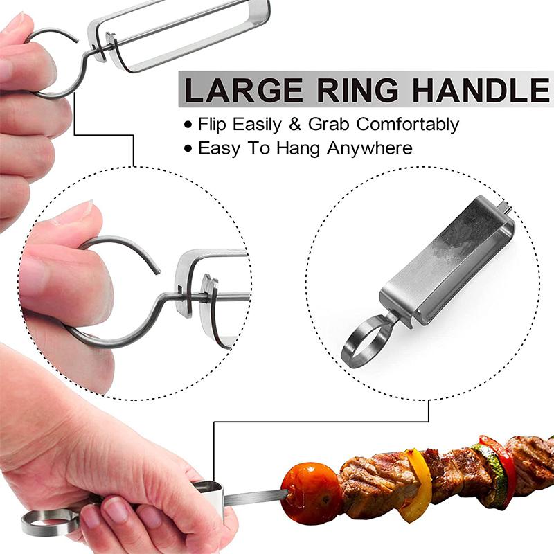 LMETJMA 17inch Kabob Skewers for Grilling Stainless Steel Flat BBQ Skewers with Quick Release Metal Sliding Handle JT45