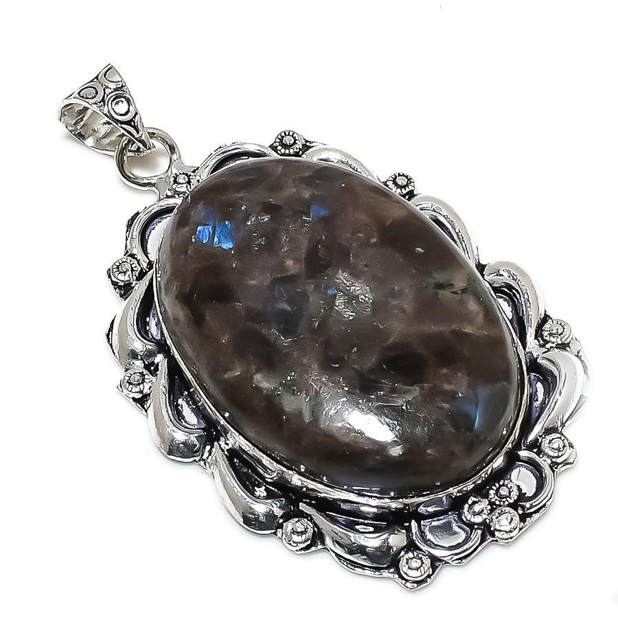 Подарочный кулон из стерлингового серебра 925 пробы с натуральным камнем Ларвикит 2,36 дюйма D4K96