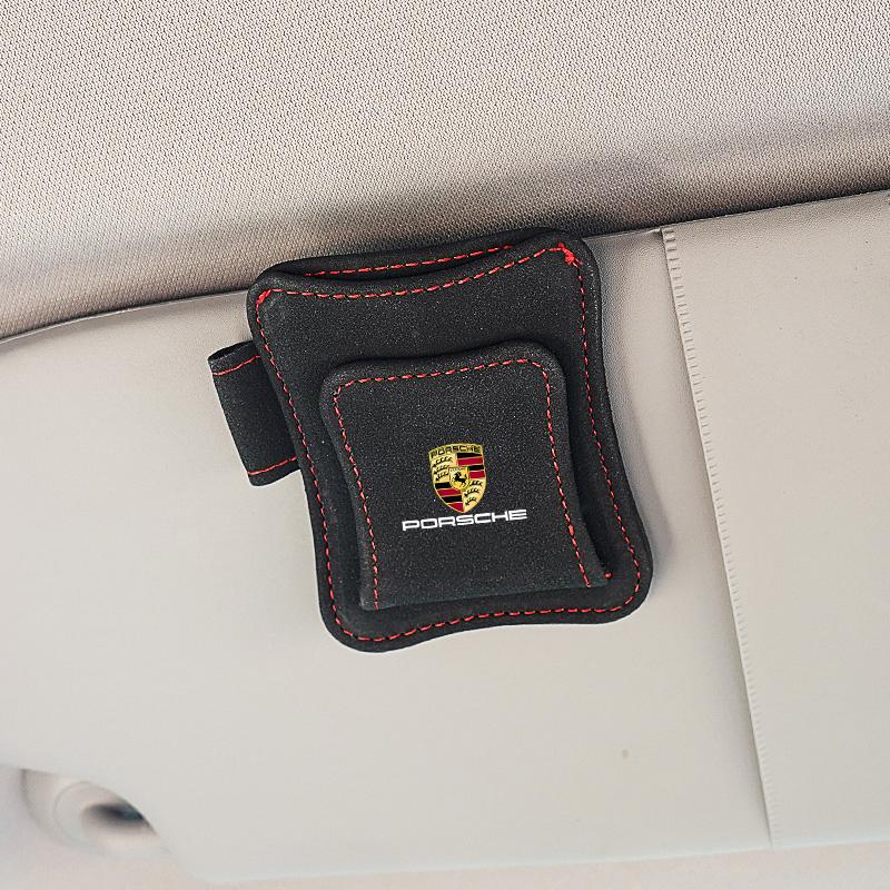 AABJ1 Car Suede Sun Visor Glasses Clip Sunglasses Storage Box For Porsche Cayenne Panamera Macan 911 718 Taycan Boxster Cayman 918