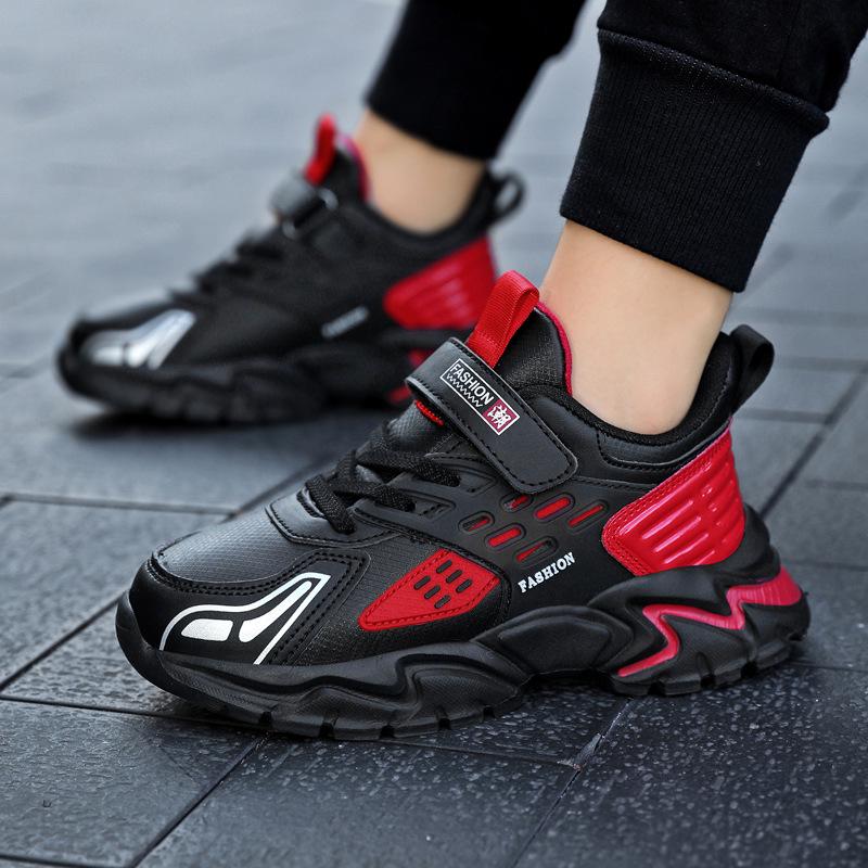 Kids' Waterproof Non-Slip Leather Sports Shoes with Magic Strap for Boys