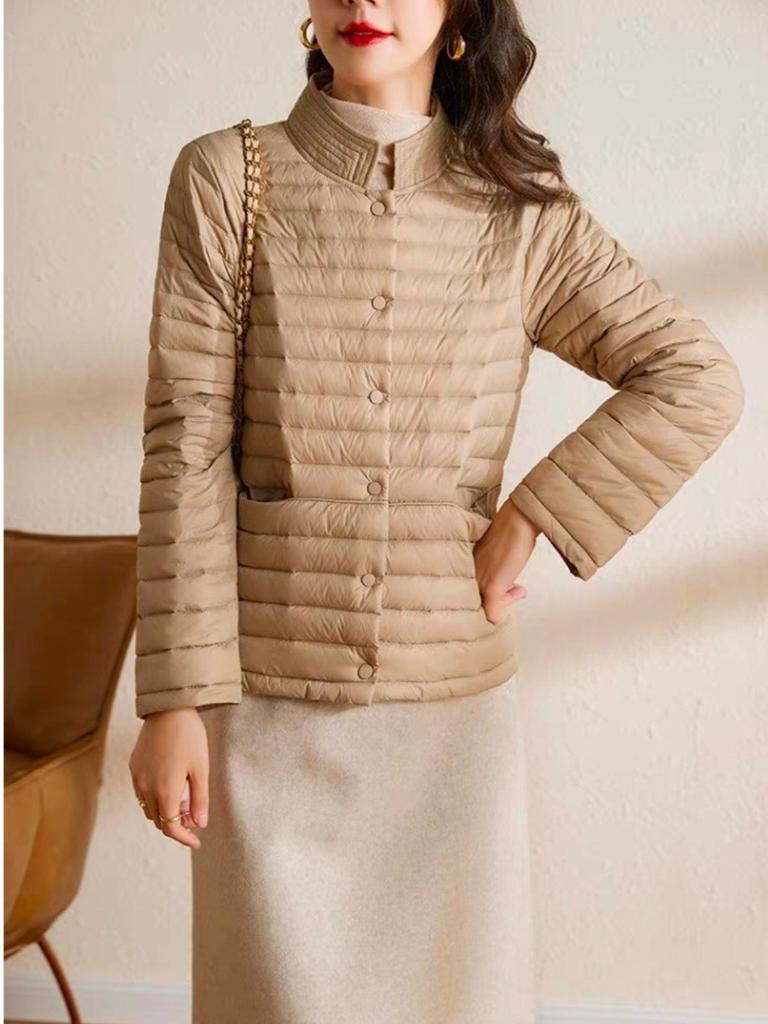 Autumn Lightweight Thin Women's Short Down Jacket Standing Fashionable Puffer Collar Coat Plus Size