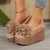 Elegant Floral Embellished Wedge Sandals for Women