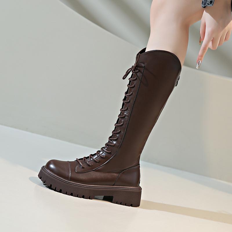 Женские сапоги, зимние новые британские высокие рыцарские сапоги из искусственной кожи, однотонные, с толстыми ремешками на подошве, модные женские туфли в стиле панк до колена