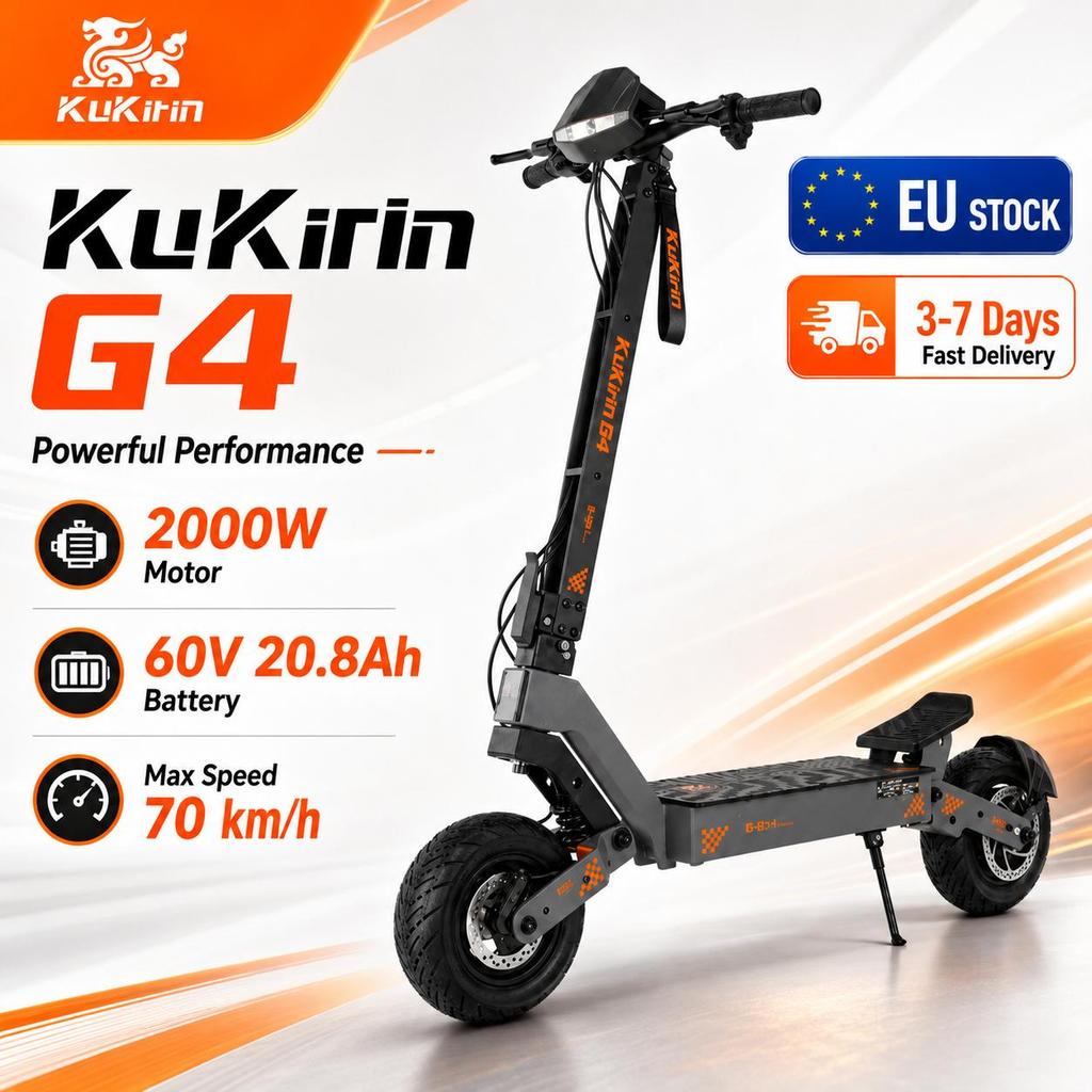 EU Stock KuKirin G4 E-Scooter 2000W60V20Ah,75km Top Range 70km/h Max Speed 11" Off-Road Vacuum Tires