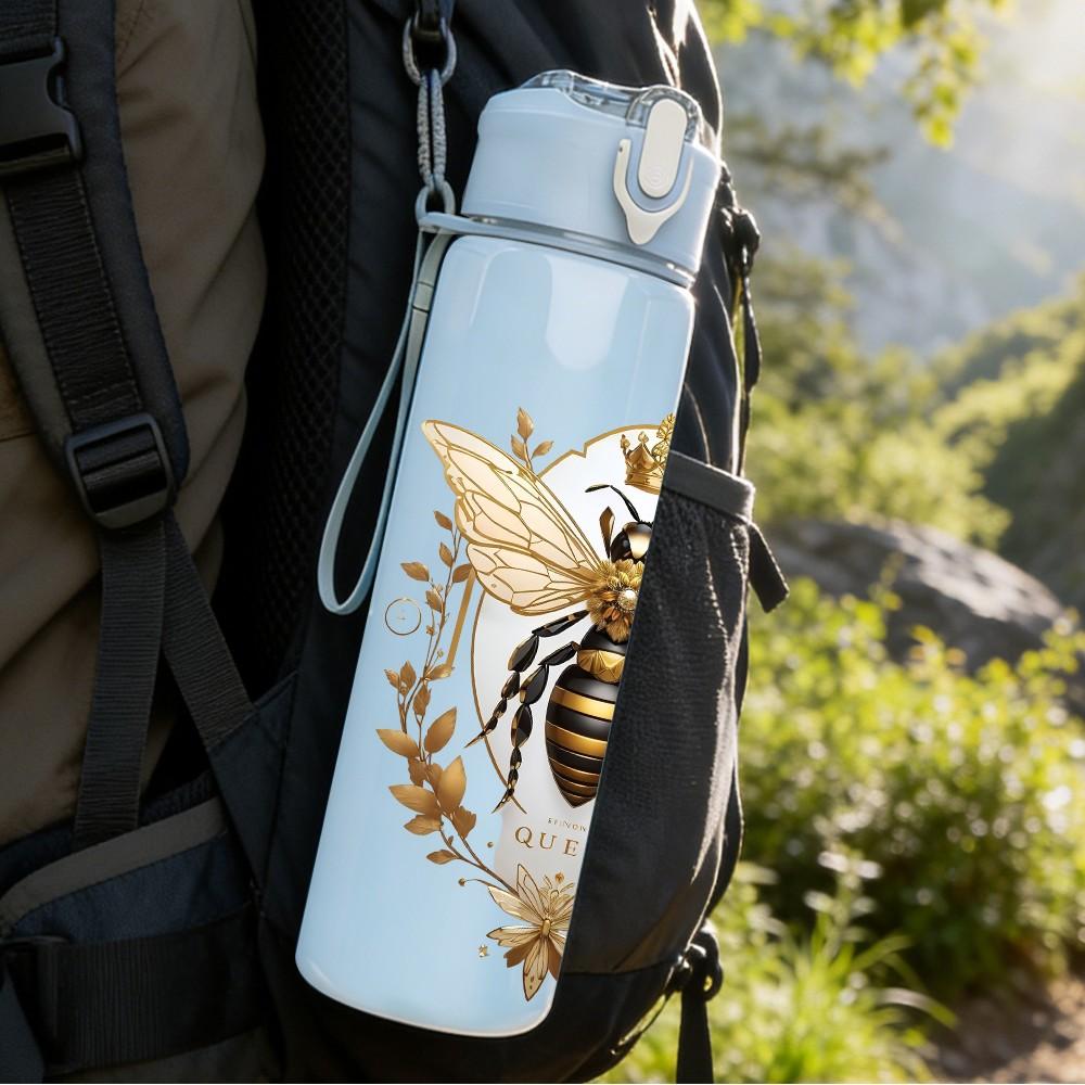 1PC Bee On Decorative Honey Frame Print 750ml Color Plastic Sports Water Bottle Leakproof Flip Straw Lid Suitable for Sports Office Home Use