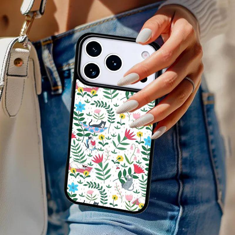 Милый Чехол для Телефона с Рисунком Животных Цветов Кошек Для iPhone 17 Air 14 15 13 12 Max Чехол Для Apple 16e 11 Pro Max Plus Coque