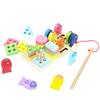 Детская деревянная магнитная рыбалка 2-в-1, шнуровка, когнитивное сопоставление форм, раннее развитие, деревянные игрушки