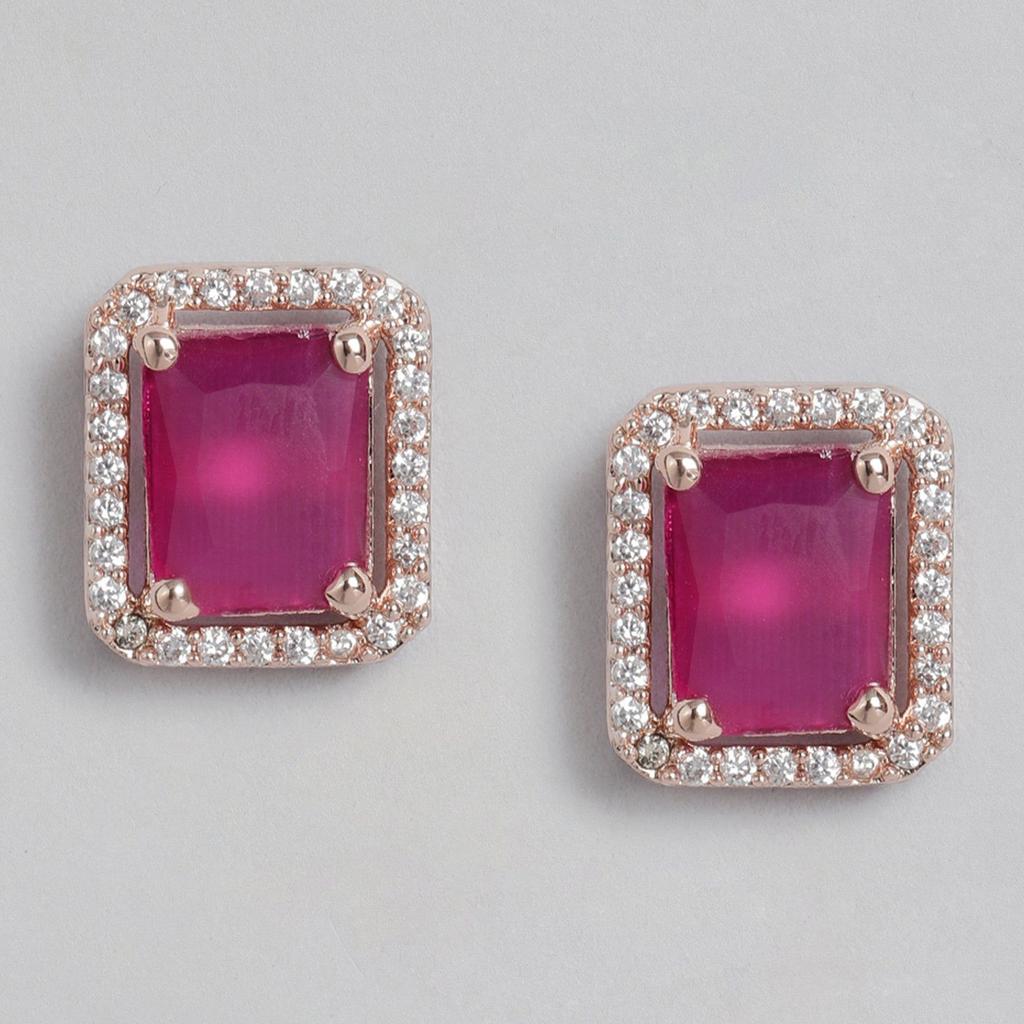 Estele Квадратный дизайнерский кулон с покрытием из розового золота CZ и рубиновым камнем для женщин