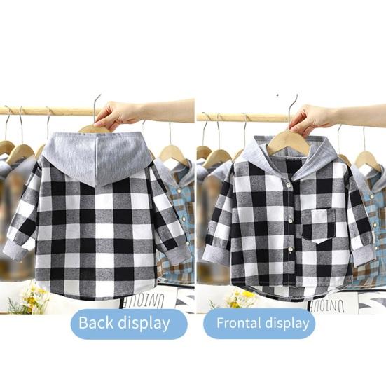 Детская клетчатая рубашка с капюшоном, весна-осень, нагрудный карман, застежка на пуговицы, свободная повседневная одежда для мальчиков и девочек, детская верхняя куртка с длинными рукавами для малышей