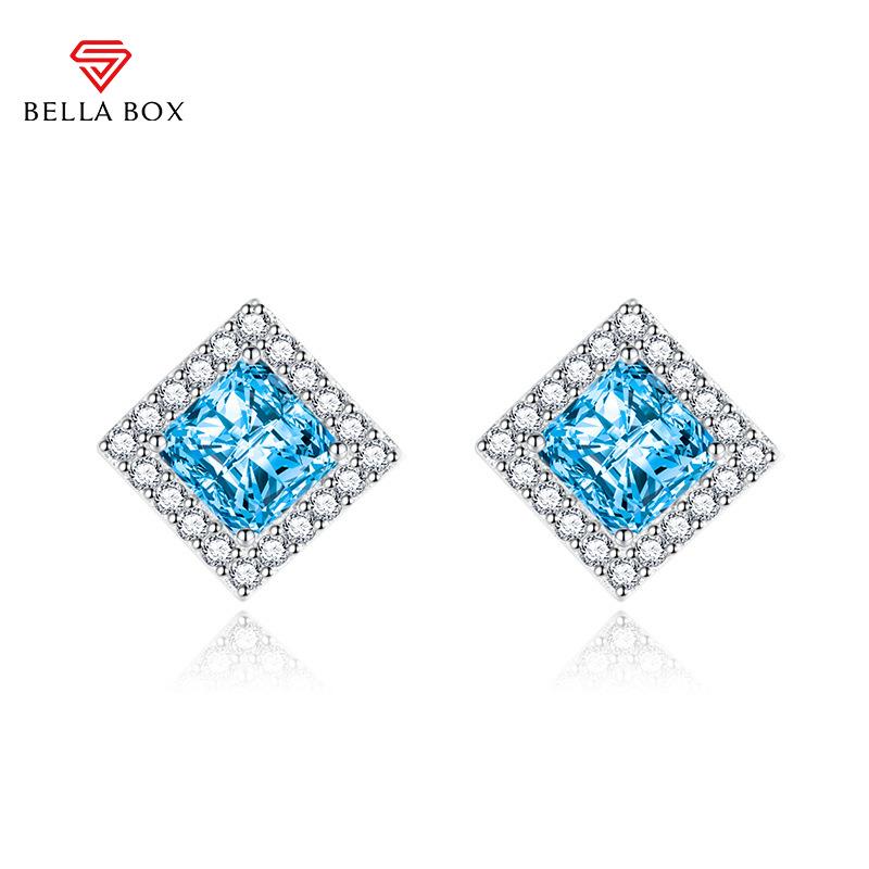 BELLA BOX S925 Серебряные серьги-гвоздики с иглами, женские корейские версии, микроинкрустированные цирконом, квадратные бриллианты, модные красочные желтые бриллианты