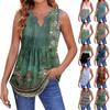 Womens Summer Tank Tops  Pleated V Neck Printing Casual  Top Tank Tops For Women Loose Fit Sleeveless Tunic Shirts