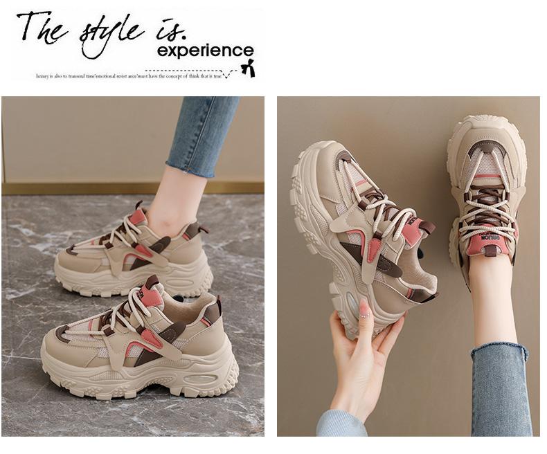 Spring and summer girls' double mesh thick soled dad shoes