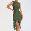 Elegant Ruffled Mid-length Dress, Backless and Sleeveless Irregular Dress