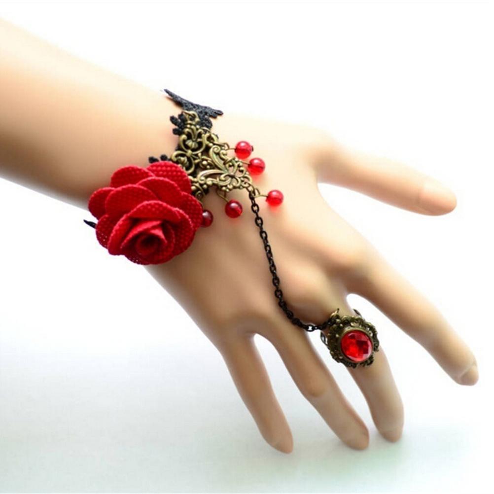 1pcs Steampunk Vampire Black Lace Rose Bracelets Vintage Gothic Butterfly Bracelet For Woman